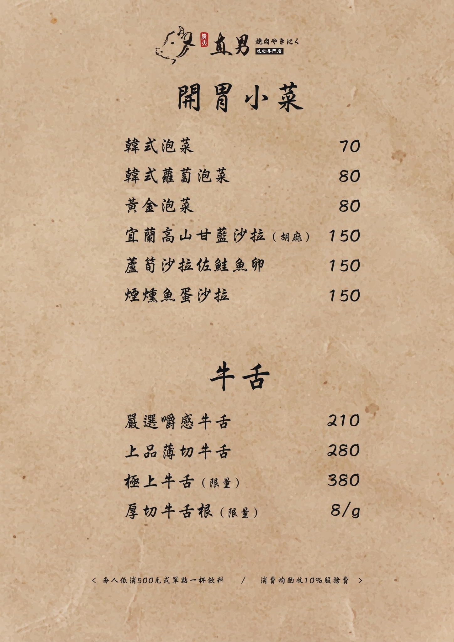 直男燒肉菜單