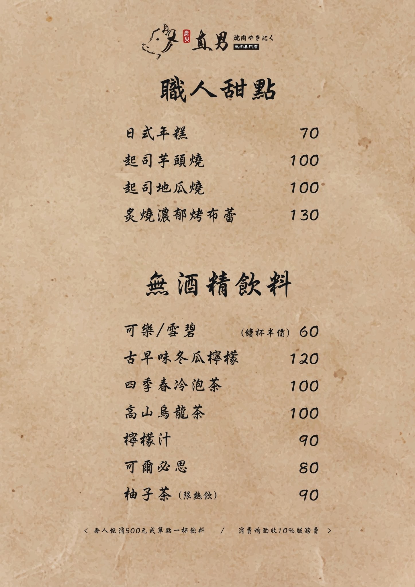 直男燒肉菜單